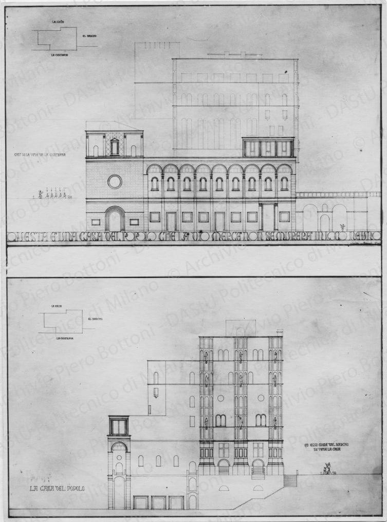 Ubaldo Castagnoli, Casa del Popolo. Riproduzione dei prospetti, positivo, bianco e nero, mm 215x160. 