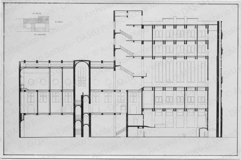Ubaldo Castagnoli, Casa del Popolo. Sezione longitudinale, positivo, bianco e nero, mm 110x167. 