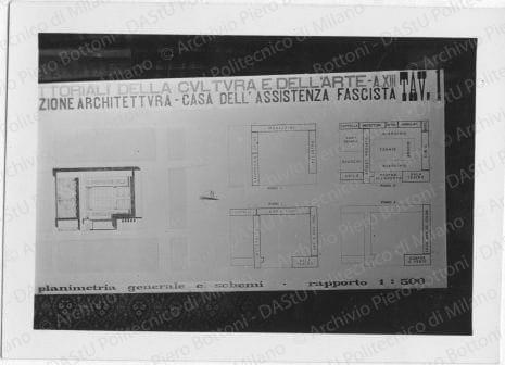Architetti Requiliante, Boccanera, Albera, progetto di Casa dell'assistenza fascista, riproduzione di alcune tavole. Planimetria generale e schemi, positivo, bianco e nero, mm 70x97. 