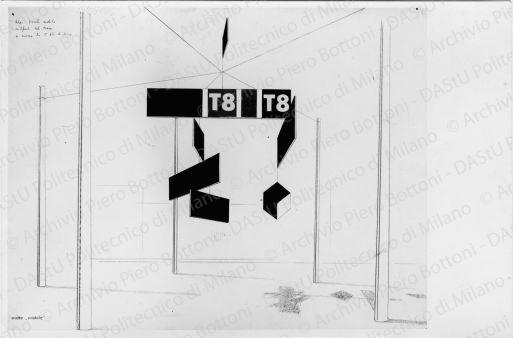 Allestimento pubblicitario T8, progetto motto: "mobile", positivo, bianco e nero, mm 114x173.