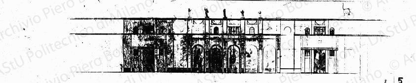 Prospetto, scala 1:100, s.d. Matita e acquerello su carta, cm 17,5x78,2. 