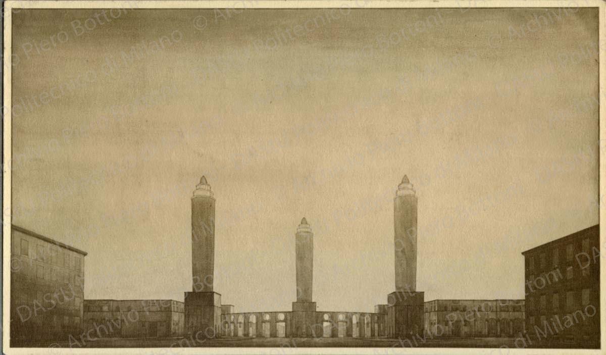 Disegni di sistemazione della piazza, positivo, seppia, mm 135x226. Album nero n.1