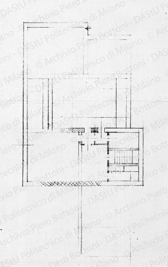 Pianta piano terra, scala 1:100, s.d. Matita su lucido, cm 22,7x34,2. 