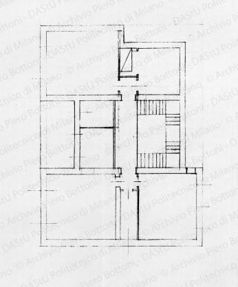 Pianta piano primo, scala 1:100, s.d. Matita su lucido, cm 24,7x39,6. 