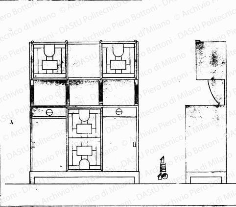 Prospetto e fianco, scala 1:10, s.d. Matita su lucido, cm 27,7x34,9. 