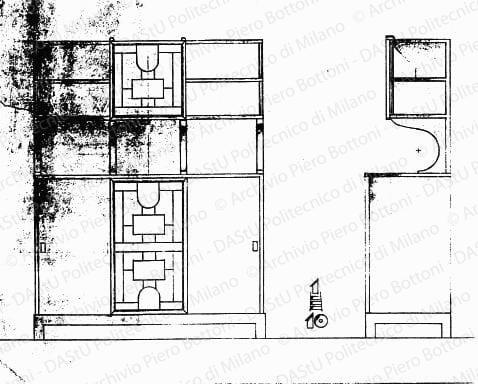 Prospetto e fianco, scala 1:10, s.d. Matita su lucido, cm 25,3x35,0. 
