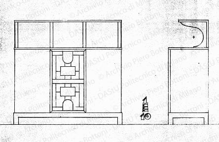 Prospetto e fianco, scala 1:10, s.d. Matita su lucido, cm 27,5x35,0. 