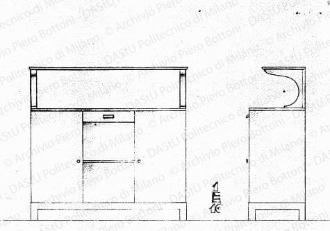 Prospetto e fianco, scala 1:10, s.d. Matita su lucido, cm 27,5x34,2. 