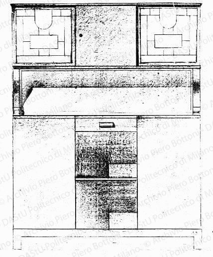Prospetto, scala 1:10, s.d. Matita e matita colorata su lucido, cm 19,9x15,0. 