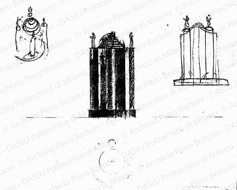 Pianta e prospetto, scala 1:100, s.d. Matita su carta, cm 26,0x32,6. Schizzi a matita.