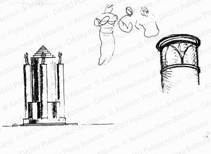 Prospetto, scala 1:100, s.d. Matita su carta, cm 20,2x31,3. Schizzi a matita.