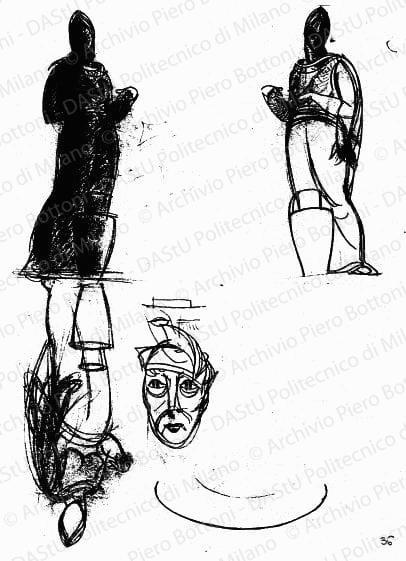 Schizzi statue, s.d. Matita su lucido, cm 32,0x28,0.