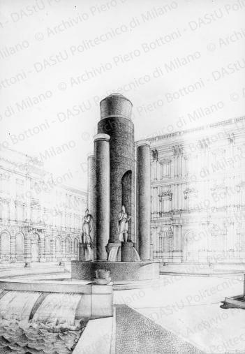 Prospettiva fontana, s.d. Matita su cartoncino, cm 119,0x164,0. 