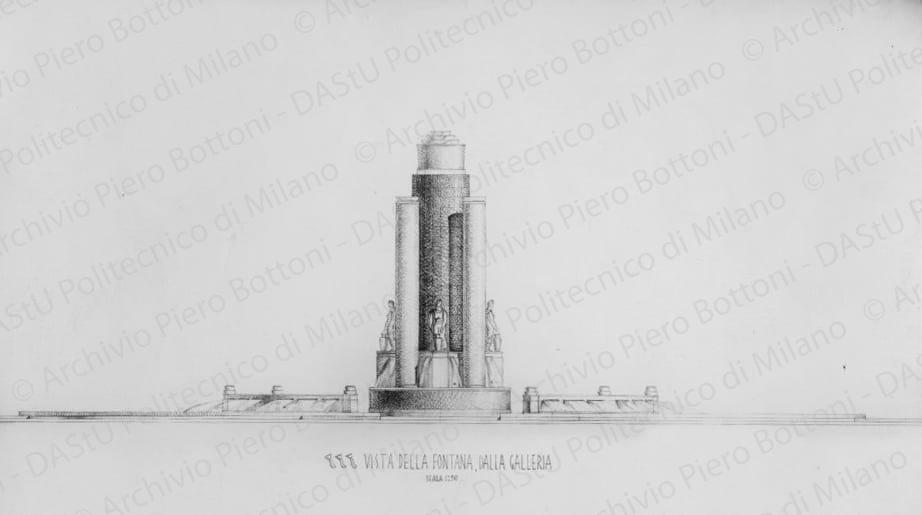 Riproduzione di vista prospettica "Classismo meccanico", positivo, bianco e nero, mm 140x226. 