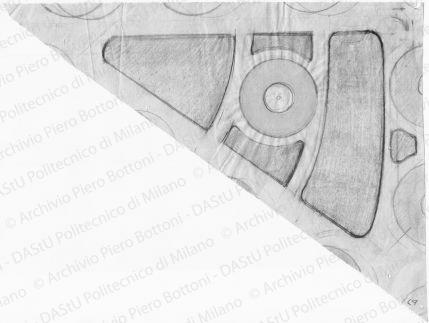 Stralcio di planimetria, scala 1:500, s.d. Matita, matita verde e acquerello su lucido, cm 16,2x33,4.