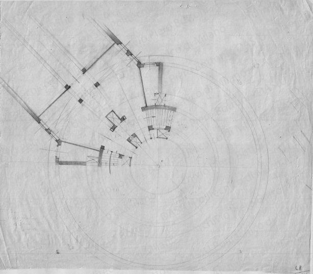 Pianta, scala 1:100, s.d. Matita su lucido, cm 33,7x39,1. 