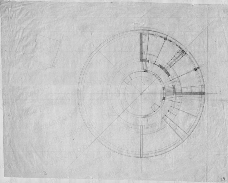 Pianta, scala 1:100, s.d. Matita su lucido, cm 36,3x46,2. 