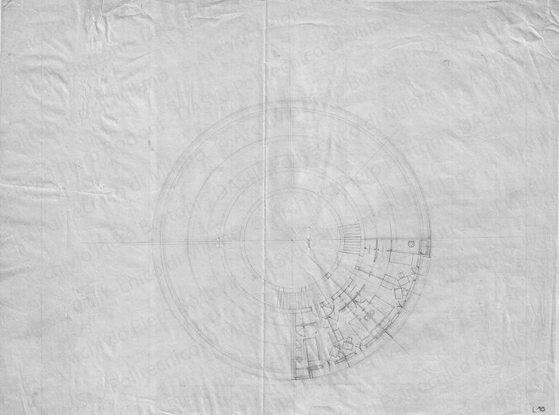 Pianta con arredo, scala 1:100, s.d. Matita su lucido, cm 38,4x51,6. 
