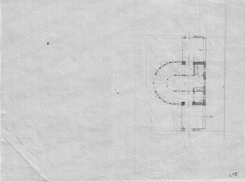 Pianta, scala 1:100, s.d. Matita su lucido, cm 22,8x30,5. 