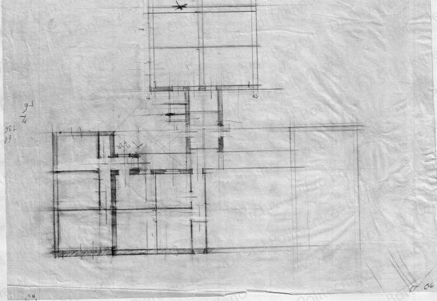 Pianta, scala 1:100, s.d. Matita su lucido, cm 27,8x40,0. 