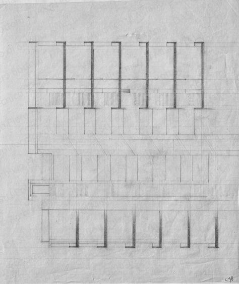 Pianta, scala 1:100, s.d. Matita su lucido, cm 35,7x30,2. 