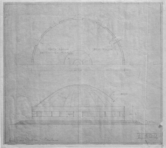 Pianta e prospetto, scala 1:100, s.d. Eliografia su carta, cm 31,5x35,4. 