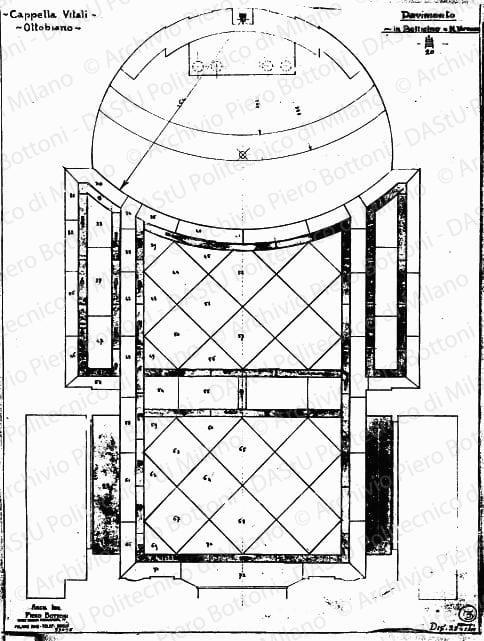 Pavimento in Botticino e n. Varenna, dis. 2801 bis, pianta, scala 1:20, s.d. Matita, china eacquerello su lucido, cm 46,7x35,2. 