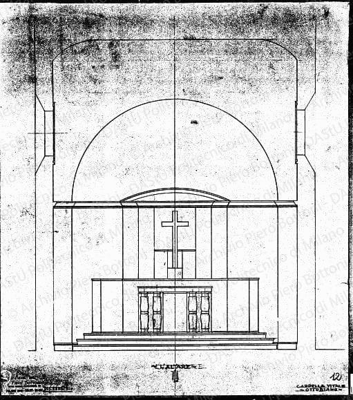 Cappella Vitale Ottobiano, l'altare, dis. 2856 bis, prospetto, scala 1:20, s.d. Matita su lucido, cm 42,4x37,5.