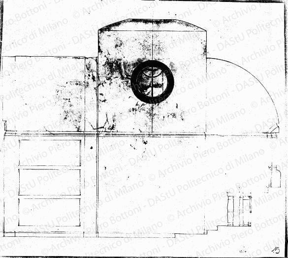 Sezione cappella, scala 1:20, s.d. Acquerelli su eliografia su carta, cm 38,4x43,9. 