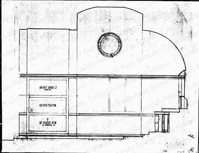 Sezione cappella, scala 1:20, s.d. Matita e china gialla su carta, cm 38,2x49,4. 