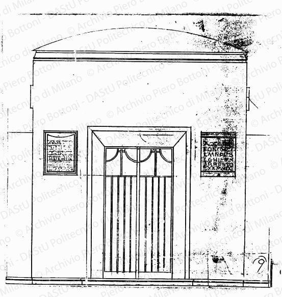 Atrio della cappella, prospetto, scala 1:20, s.d. Matita su lucido, cm 26,5x26,0. 