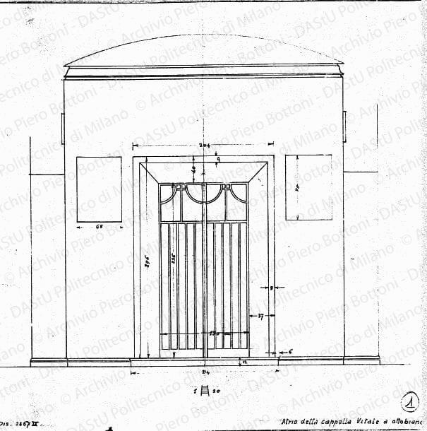 Atrio della cappella Vitale a Ottobiano, dis. 2867, prospetto, scala 1:20, s.d. Matita su lucido,cm 31,5x31,9. 