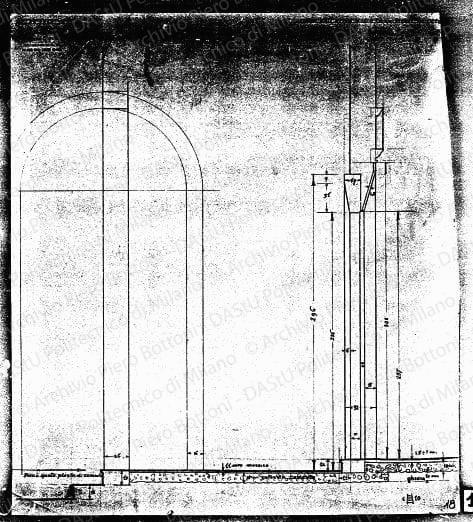 Dis. 2868, sezione atrio, scala 1:10, s.d. Matita su lucido, cm 52,2x46,3. 