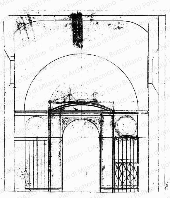 Prospetto ingresso, scala 1:20, s.d. Matita su lucido, cm 35,7x32,9. 