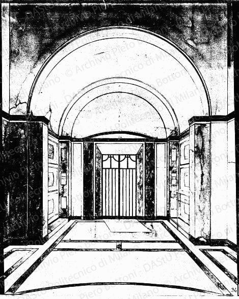 Prospettiva interna dell'ingresso, s.d. Matita e acquerelli su carta, cm 60,5x47,2.