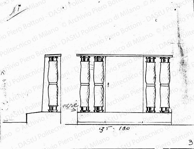 Inginocchiatoio, vista frontale e laterale, scala 1:10, s.d. Matita su carta, cm 21,5x27,6. 