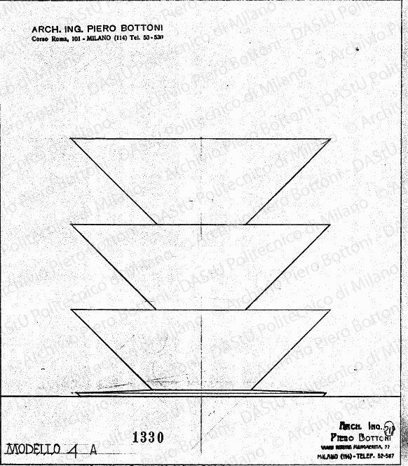 Modello 4A, vista, scala 1:1, prot. 1330, s.d. Matita su lucido, cm 23,7x20,2. 