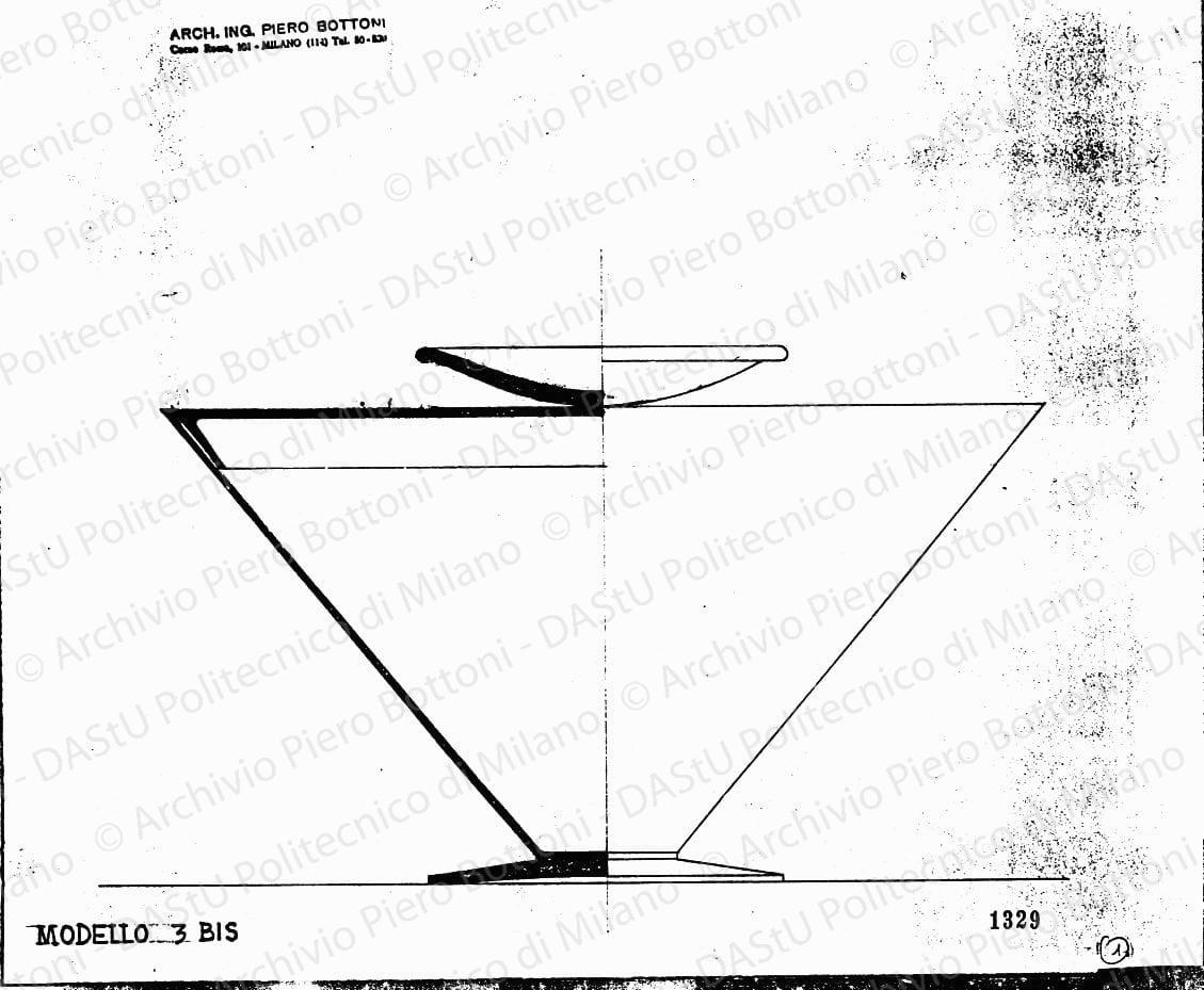 Modello 3bis, vista, scala 1:1, prot. 1329, s.d. Matita su lucido, cm 32,0x37,3. 