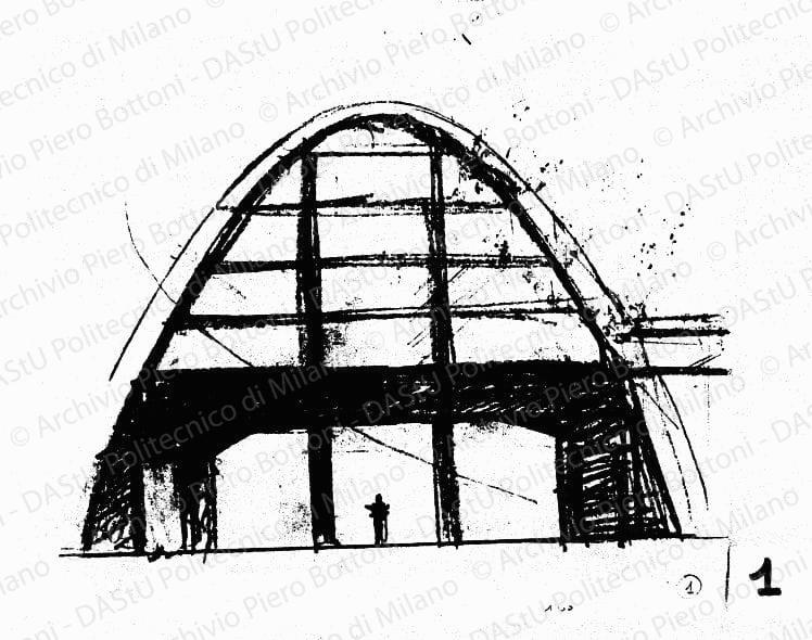 Schizzo prospetto, scala 1:100, s.d. Matita su lucido, cm 25,0x25,8. 