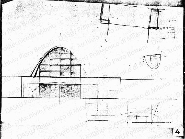 Schizzi prospetto, scala 1:100, s.d. Matita su lucido, cm 34,5x55,1. 