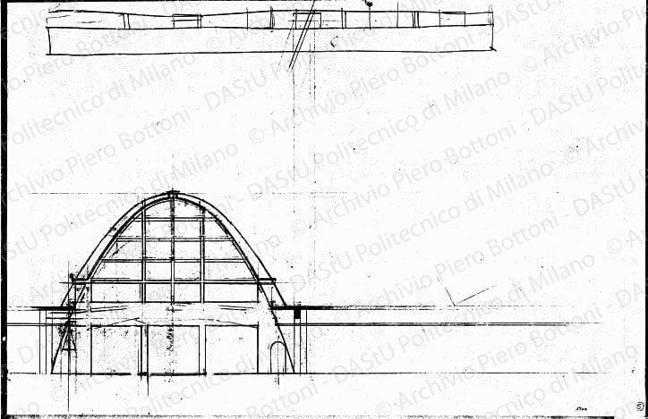 Sezione, scala 1:100, s.d. Matita su lucido, cm 34,2x54,5. 