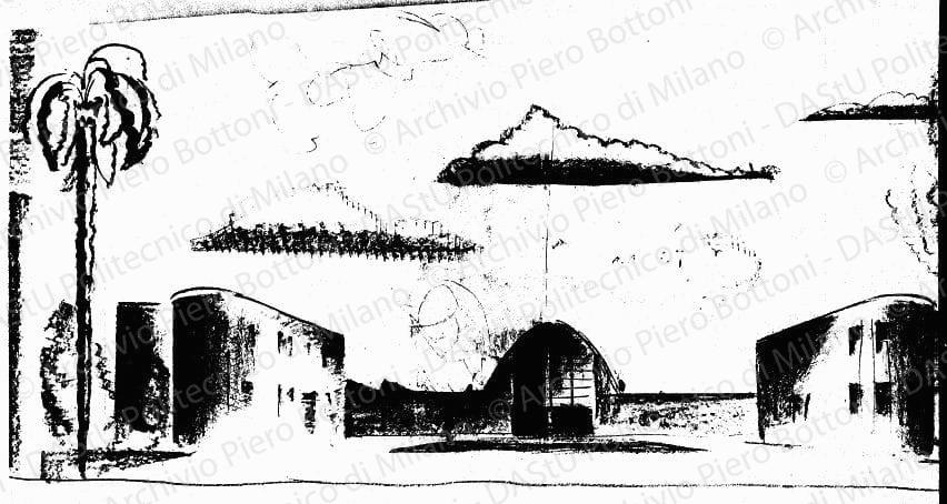 Schizzo prospettico, s.d. Matita su lucido, cm 68,2x149,8. 