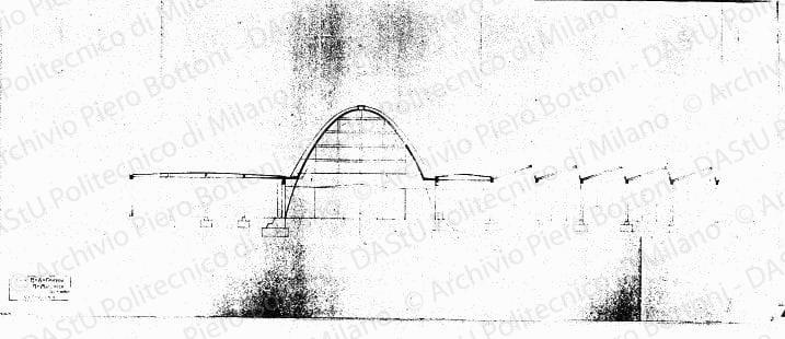 Arch. E. A. Griffini e ing. G. Manfredi, sezione, scala 1:100, s.d. Eliografia su carta, cm 42,4x103,4. 