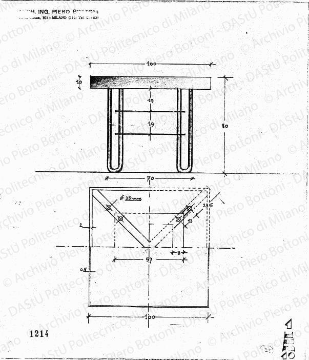 Tavolo, scala 1:10, prot. 1214, s.d. Matita su lucido, cm 29,8x25,8. 