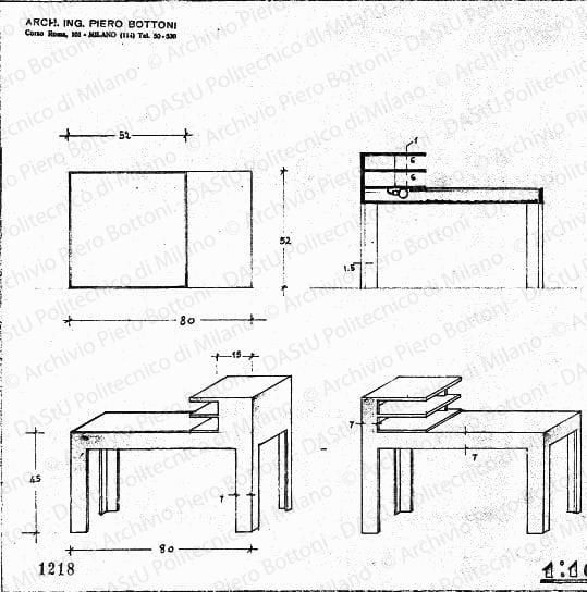 Portatelefono, scala 1:10, prot. 1218, s.d. Matita su lucido, cm 26,4x27,3. 