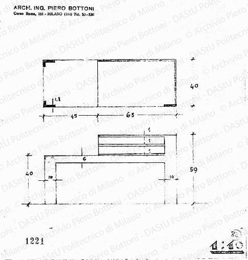 Portatelefono, scala 1:10, prot. 1221, s.d. Matita su lucido, cm 21,7x20,2. 