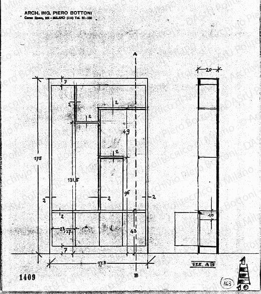 Armadio, scala 1:10, prot. 1409, s.d. Matita su lucido, cm 29,0x25,6. 