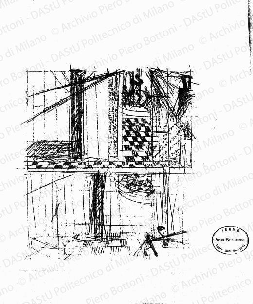 Schizzi di decorazione vetrata, s.d. Matita e matite colorate su carta, cm 32,0x31,5. 