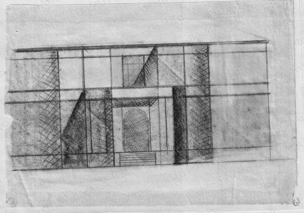 Prospetto, scala 1:100, s.d. Matita e matita marrone su lucido, cm 15,0x21,5. 