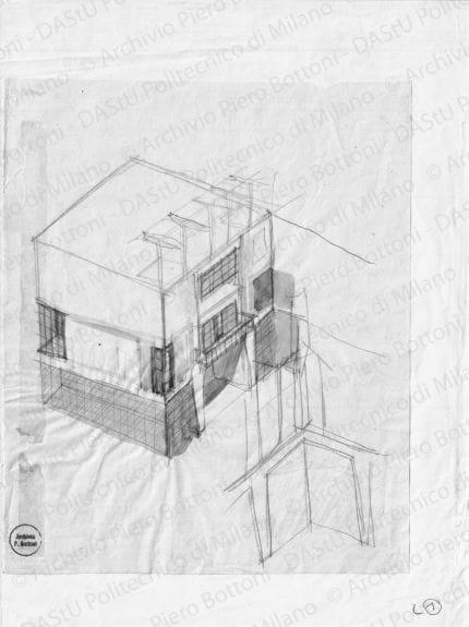 Schizzo, s.d. Matita e acquerello grigio su carta, cm 23,0x19,0.